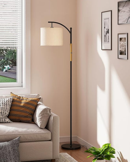 addlon Floor Lamp for Living Room with dimmable Brightness (1-100%), Standing lamp with Linen lampshade for Bedroom, Office, Lamps with 9W LED Bulb Included - Black and Gold - LeafyLoom