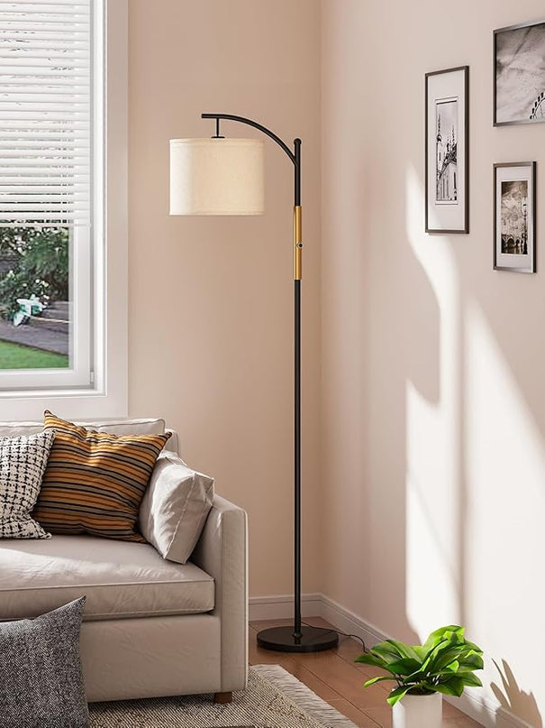 addlon Floor Lamp for Living Room with dimmable Brightness (1-100%), Standing lamp with Linen lampshade for Bedroom, Office, Lamps with 9W LED Bulb Included - Black and Gold - LeafyLoom