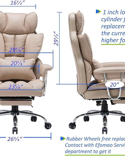 Desk Office Chair 400LBS, Big and Tall Office Chair, PU Leather Computer Chair, Executive Office Chair with Leg Rest and Lumbar Support, Dark Beige Office Chair - LeafyLoom