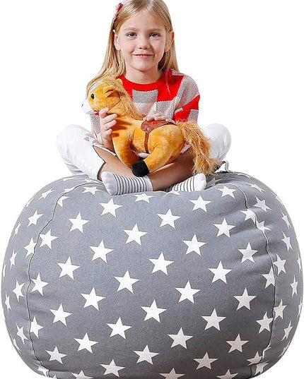 Aubliss Stuffed Animal Bean Bag Storage Chair, Beanbag Covers Only for Organizing Plush Toys, Turns into Bean Bag Seat for Kids When Filled, Large 38"-Canvas Stars Grey - LeafyLoom