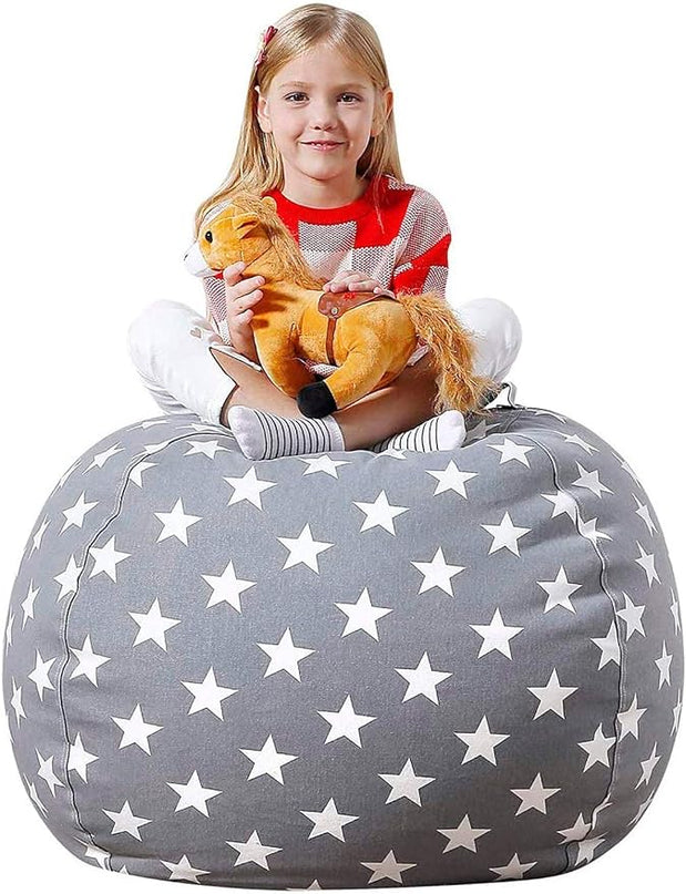 Aubliss Stuffed Animal Bean Bag Storage Chair, Beanbag Covers Only for Organizing Plush Toys, Turns into Bean Bag Seat for Kids When Filled, Large 38"-Canvas Stars Grey - LeafyLoom
