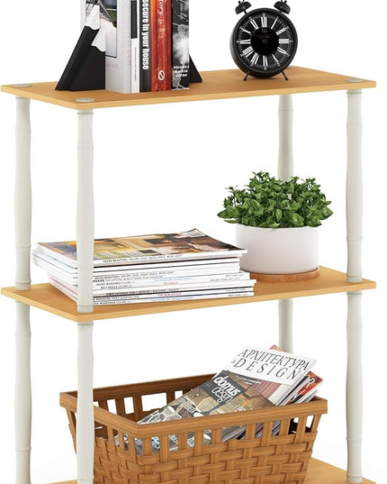 Furinno Turn-N-Tube 3-Tier Compact Multipurpose Shelf Display Rack with Classic Tube, Beech/White - LeafyLoom
