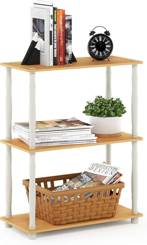 Furinno Turn-N-Tube 3-Tier Compact Multipurpose Shelf Display Rack with Classic Tube, Beech/White - LeafyLoom