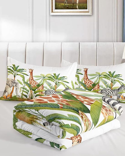 Wild Animal Comforter King Size,Elephant Giraffe Zebra Kids Comforter Set,3Pcs Bedding Set Printed Comforter with 2 Pillowcases,Down Alternative,Soft and Lightweight - LeafyLoom