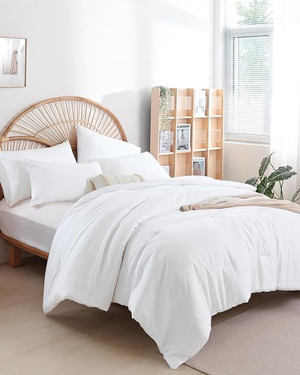 King Size Comforter Set Soft Microfiber 3 Piece Comforters Set for Men, Women and Girls White Lightweight Alternative Comforter for All Season (1 Comforter, 2 Pillowcases) - LeafyLoom