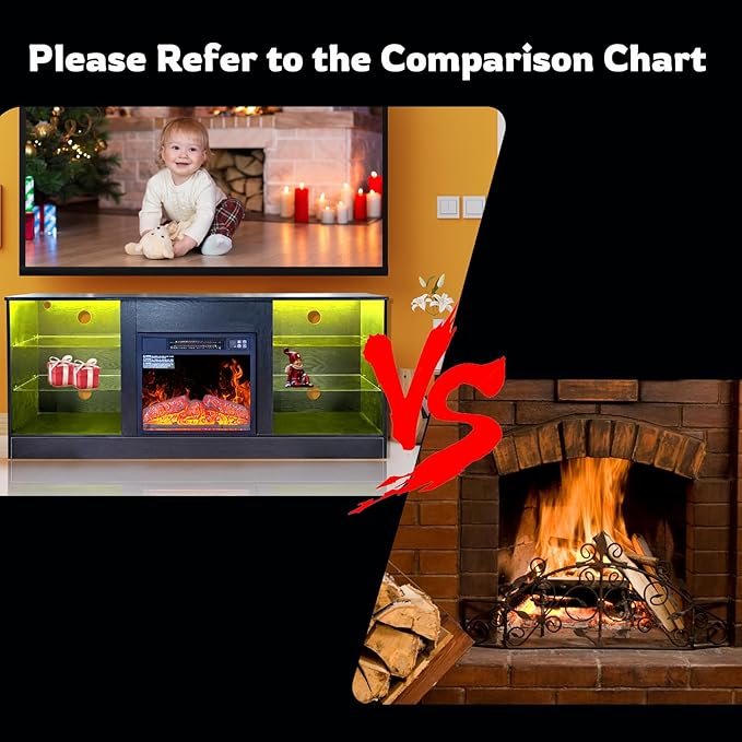 Fireplace TV Stand with LED Lights,Entertainment Center for TVs UP to 65" Televisions,Modern TV Console with Electric Fireplace for Living Room Bedroom - LeafyLoom