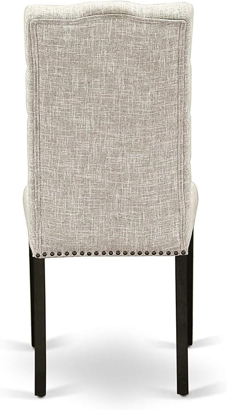 East West Furniture HBEL3-ABK-35 Hartland 3 Piece Kitchen Set Contains a Round Dining Table with Pedestal and 2 Doeskin Linen Fabric Upholstered Chairs, 42x42 Inch - LeafyLoom