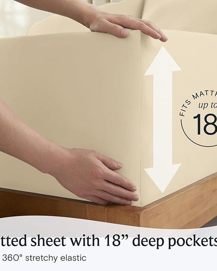 LuxClub Twin XL Sheets - Soft Kids Twin Bed Sheets for Boys and Girls, 4 PC Deep Pockets 18" Eco Friendly Wrinkle Free Kids Fitted Sheets Machine Washable Hotel Bedding Silky Soft- Cream Twin XL - LeafyLoom