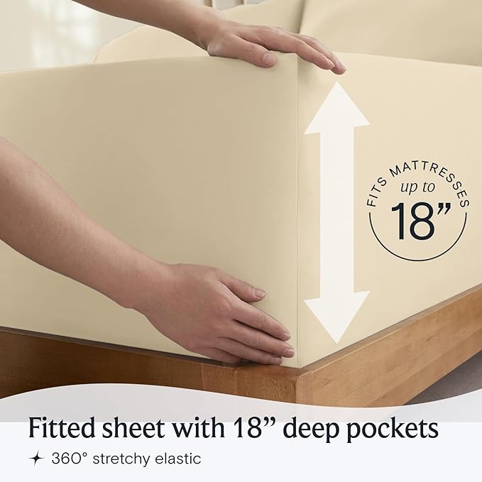 LuxClub Twin XL Sheets - Soft Kids Twin Bed Sheets for Boys and Girls, 4 PC Deep Pockets 18" Eco Friendly Wrinkle Free Kids Fitted Sheets Machine Washable Hotel Bedding Silky Soft- Cream Twin XL - LeafyLoom