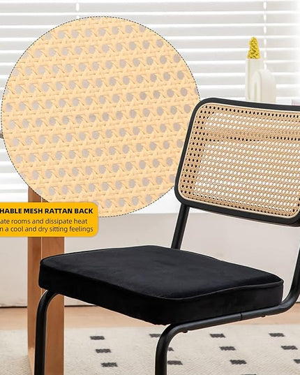 Dining Chairs Set of 2, Velvet Rattan Side Accent Chairs with Chrome Legs, Modern Mid Century Breuer Designed Chairs, Upholstered Dining Living Room Kitchen Chairs (Black-2pcs) - LeafyLoom