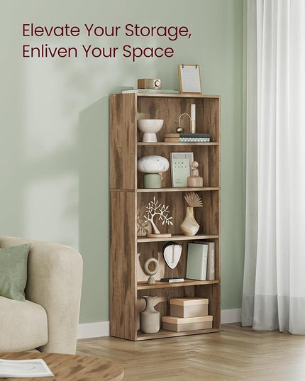 VASAGLE Bookshelf, 23.6 Inches Wide, 5-Tier Open Bookcase with Adjustable Storage Shelves, Floor Standing Unit, Camel Brown ULBC165T50 - LeafyLoom