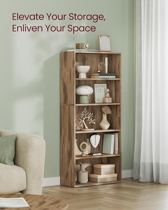 VASAGLE Bookshelf, 23.6 Inches Wide, 5-Tier Open Bookcase with Adjustable Storage Shelves, Floor Standing Unit, Camel Brown ULBC165T50 - LeafyLoom