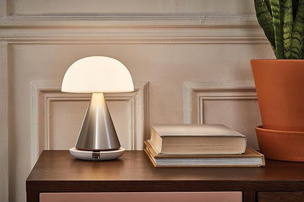 Lexon Mina L Mushroom Lamp - 9 LED Color Table Lamp for Bedrooms, Living Room & Office - Cordless, Rechargeable with 24h Light & Dimmer, Aluminum, Large - Alu Poli - LeafyLoom