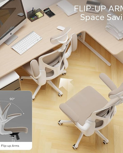 Ergonomic Office Chair Home Desk Office Chair with Adjustable Headrest & Cushion for Lumbar Support, High Back Computer Chair with Thickened Cushion Desk Chairs Khaki - LeafyLoom