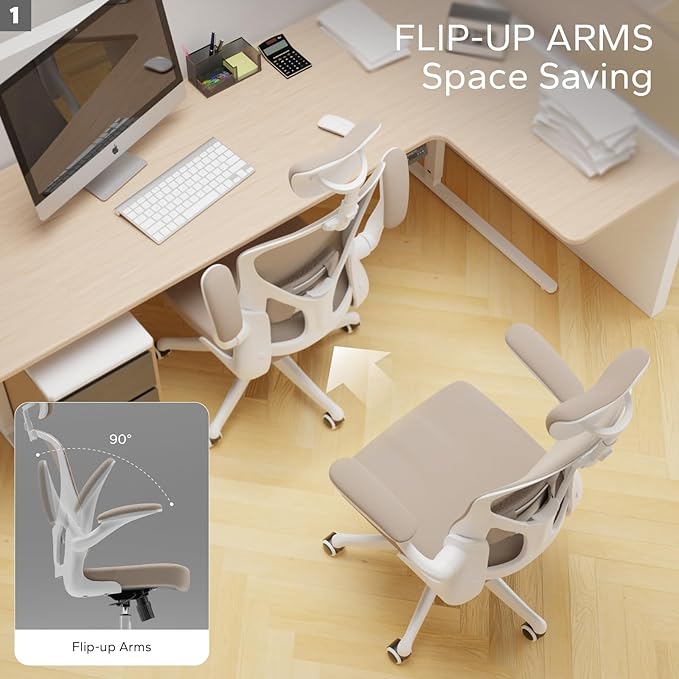 Ergonomic Office Chair Home Desk Office Chair with Adjustable Headrest & Cushion for Lumbar Support, High Back Computer Chair with Thickened Cushion Desk Chairs Khaki - LeafyLoom