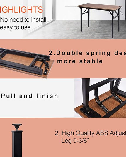 Frylr Small Folding Computer Desk 31.5''LX 15.7''X 29'' with 2 Power Sockets and 2.1A USB Charging Ports, Home Office Desk Portable Writing Desks for Small Space, Foldable Desk, Walnut - LeafyLoom