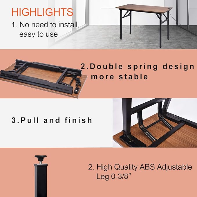 Frylr Small Folding Computer Desk 31.5''LX 15.7''X 29'' with 2 Power Sockets and 2.1A USB Charging Ports, Home Office Desk Portable Writing Desks for Small Space, Foldable Desk, Walnut - LeafyLoom