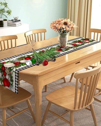 Nepnuser Black and White Gingham Christmas Table Runner 108 Inches Long Buffalo Check Plaid Xmas Decoration Holiday Home Kitchen Decor Nepnuser