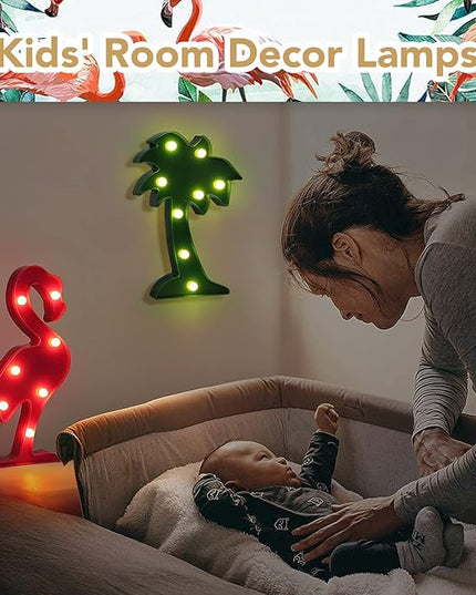 AceList Tropical Luau Party Supplies Flamingos Palm Trees Sign Light for Hawaiian Themed Party Decoration Birthday Bedroom Wall Decor Table Centerpieces - LeafyLoom