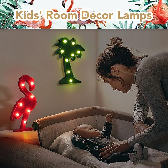 AceList Tropical Luau Party Supplies Flamingos Palm Trees Sign Light for Hawaiian Themed Party Decoration Birthday Bedroom Wall Decor Table Centerpieces - LeafyLoom