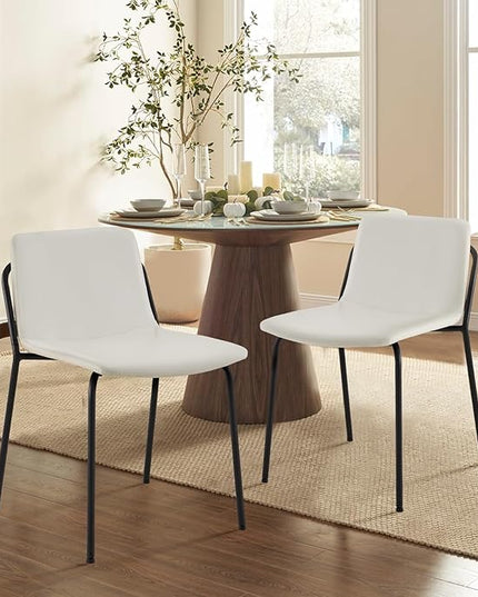 COLAMY PU Leather Dining Chairs Set of 6, Modern Dining Room Kitchen Side Chair with Metal Legs for Home/Living Room/Bedroom/Office, White - LeafyLoom