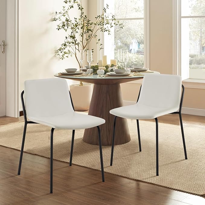 COLAMY PU Leather Dining Chairs Set of 6, Modern Dining Room Kitchen Side Chair with Metal Legs for Home/Living Room/Bedroom/Office, White - LeafyLoom