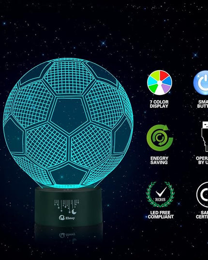 Elstey Soccer 3D LED Night Light Touch Table Desk Optical Illusion Lamps, 7 Color Changing Lights with Acrylic Flat & ABS Base & USB Charger - LeafyLoom