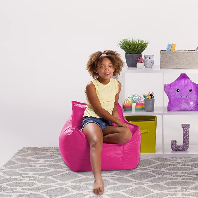 Posh Creations Bean Bag Chair Structured Comfy Seat Use for Gaming, Reading and Watching TV, Newport, Pink - LeafyLoom