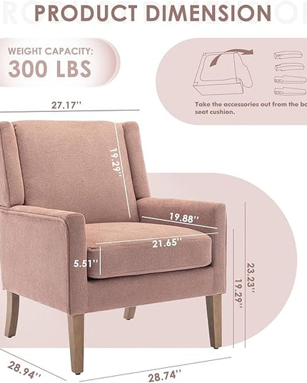 COLAMY Modern Wingback Living Room Chair, Upholstered Fabric Accent Armchair, Single Sofa chair with Lounge Seat and Wood Legs for Bedroom/Office/Reading Spaces, Pink - LeafyLoom