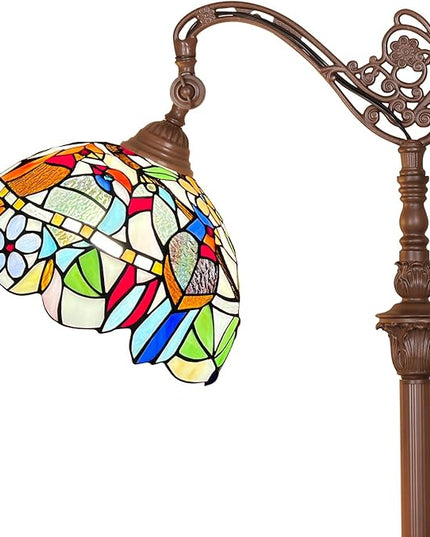 Capulina Tiffany Floor Lamp Antique Cardinal Birds Style Stained Glass Soft Light Arched Gooseneck Adjustable Angle Reading Standing Lamp for Living Room Bedroom Home Office - LeafyLoom