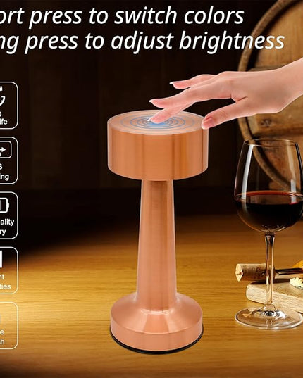 Cordless Portable LED Table Lamp with Touch Sensor, Dimmable Gold Yellow White 3 Colors, Rechargeable Desklamp Night Light for Kids Nursery Bedroom Bedside Lamp (Rose Gold) - LeafyLoom