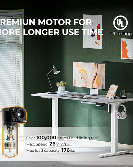 Electric Standing Desk,Adjustable Height Desk With Curved Desktop, Stand Up Desk With 2 Metal Hooks & Cable Organizer Box, Powerful Motor For Fast Switch From Sit To Stand Position 55x24 White - LeafyLoom