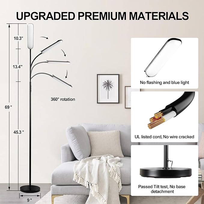 [2024 New] Floor Lamp, 18W 1800LM Super Bright LED Light Lamp with Remote & Works with Smart Plug, Dimmable Timing Eye Caring Reading Light Modern Standing Floor Lamp for Living Room Bedroom Office - LeafyLoom