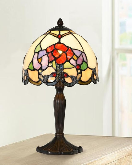 Tiffany Lamp Rose Flowers Design Stained Glass Table Lamp for Living Room Bedroom Bedside Nightstand Home Office - LeafyLoom