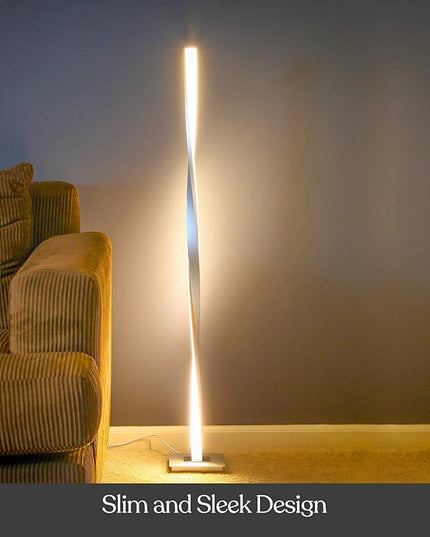 Brightech Helix LED Bright Floor Lamp for Living Rooms & Bedrooms, 48" Tall Pole Lamp, Dimmable Standing Lamp - Platinum Silver - LeafyLoom