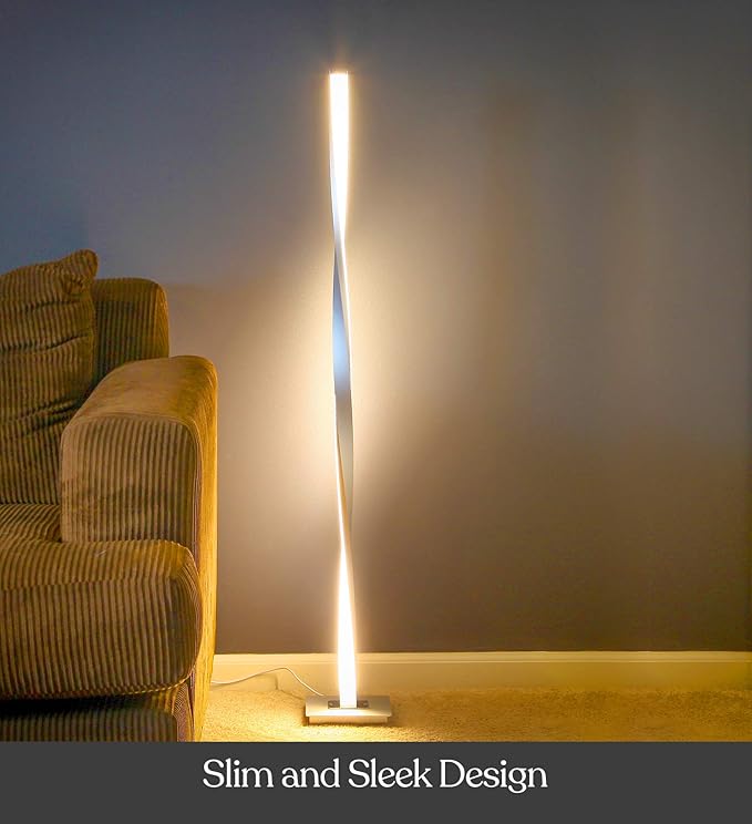 Brightech Helix LED Bright Floor Lamp for Living Rooms & Bedrooms, 48" Tall Pole Lamp, Dimmable Standing Lamp - Platinum Silver - LeafyLoom