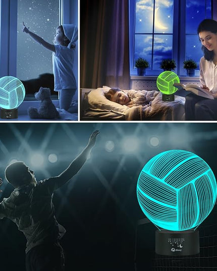 Elstey Volleyball 3D Lamp Optical Illusion Night Light, 7 Color Changing Touch Switch Acrylic Flat & ABS Base & USB Cable Decoration Lamps for Christmas Gift - LeafyLoom