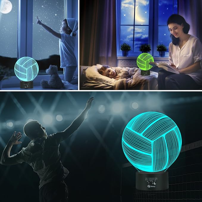 Elstey Volleyball 3D Lamp Optical Illusion Night Light, 7 Color Changing Touch Switch Acrylic Flat & ABS Base & USB Cable Decoration Lamps for Christmas Gift - LeafyLoom