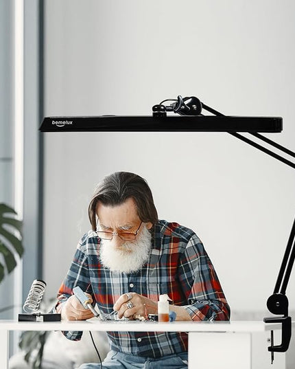 LED Architect Desk Lamp with Clamp, Metal Swing Arm 2000 Lumens Dimming Office Table Lamp for Task Work Drafting Reading Desktop, 117PCS Bright LEDs, 24W Workbench Lamp(Black) - LeafyLoom