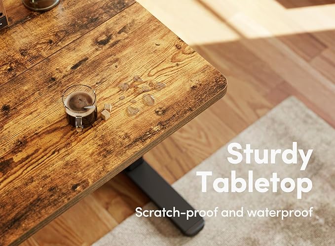 BANTI 55'' Standing Desk, Electric Stand up Height Adjustable Home Office Table, Sit Stand Desk with Splice Board, Rustic Brown - LeafyLoom