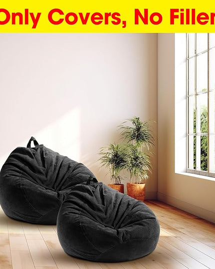 2 Pcs Bean Bag Cover Stuffed Animal Storage Bean Bag Chair Cover Soft Corduroy Stuffed Animal Bean Bag Storage for Kids Adults Indoor Bedroom Organizing Plush Toys(Black, 200L) - LeafyLoom