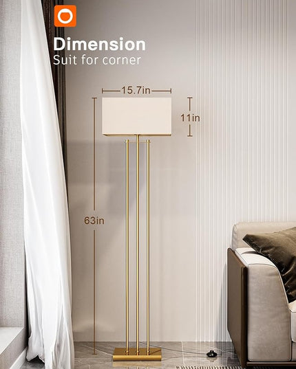 addlon Gold Floor lamps for Living Room, Tall Modern Standing lamp with Linen Shade, Decorative Simple Design Floor Lamps for Bedroom and Office - LeafyLoom