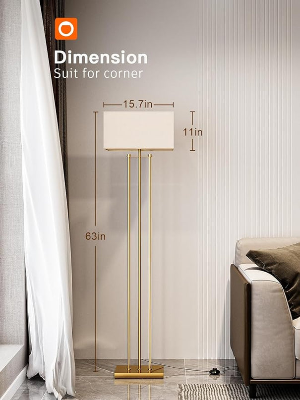 addlon Gold Floor lamps for Living Room, Tall Modern Standing lamp with Linen Shade, Decorative Simple Design Floor Lamps for Bedroom and Office - LeafyLoom