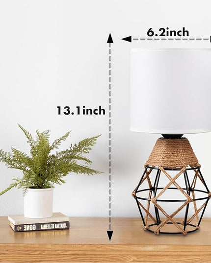 Hamilyeah Table Lamps Set of 2, Woven Lamps for Nightstand with On/Off Switch, Farmhouse Bedside Lamps with White Fabric Shade, Modern Simple Lamps for Bedroom, Living Room - LeafyLoom