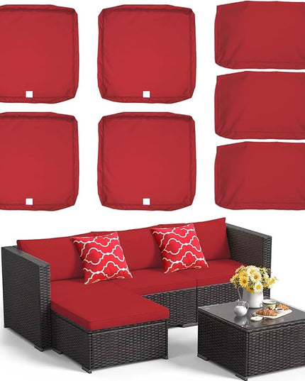 ClawsCover 7Pack Outdoor Seat and Back Cushions Replacement Covers Fit for 3/5 Pieces 4-Seater Wicker Rattan Patio Furniture Conversation Set Sectional Couch,Red-Small (Include Cover Only) - LeafyLoom