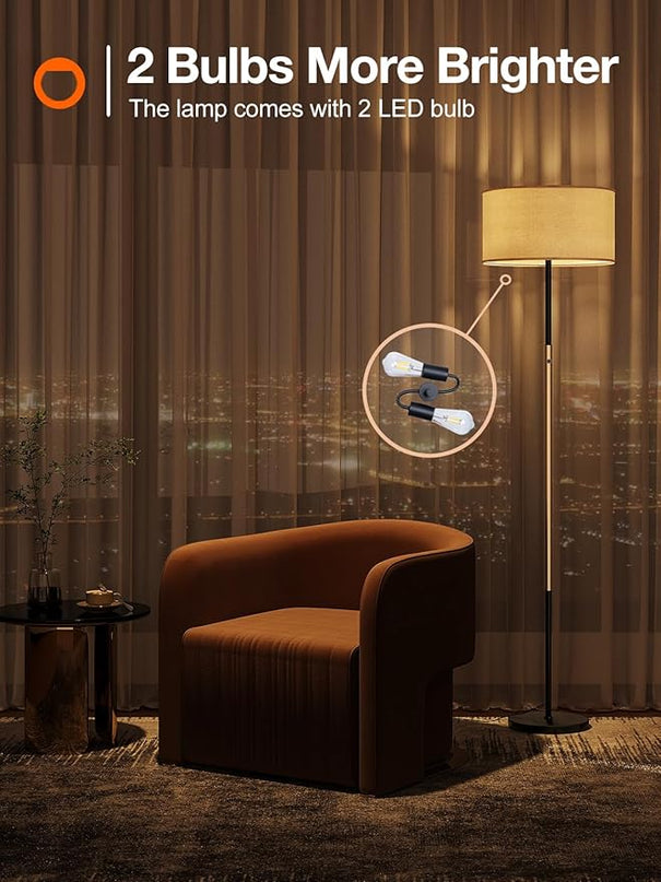 addlon floor lamps for living room, dimmable floor lamp with 2 LED bulbs, super large lampshade modern standing lamp, bright tall floor lamp for bedroom and office (Adjustable brightness) - Black - LeafyLoom