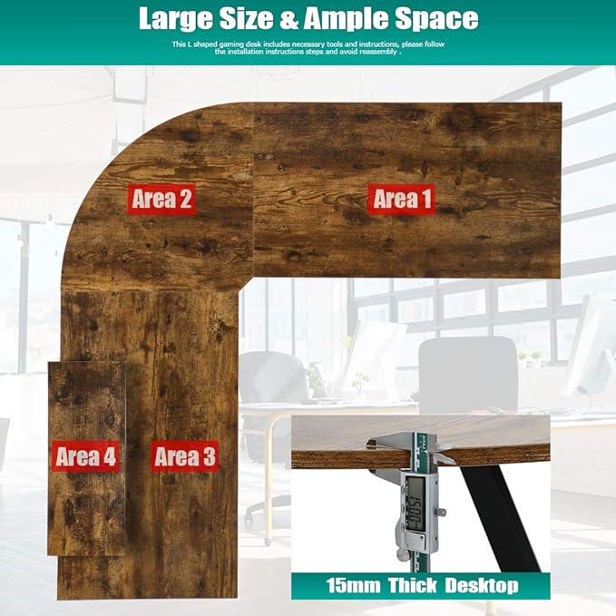 FDW Computer Desk, 51 Inchs L Shaped Desk with Large Monitor Stand Home Office Gaming Corner Desk Writing Study Workstation,Space-Saving - LeafyLoom
