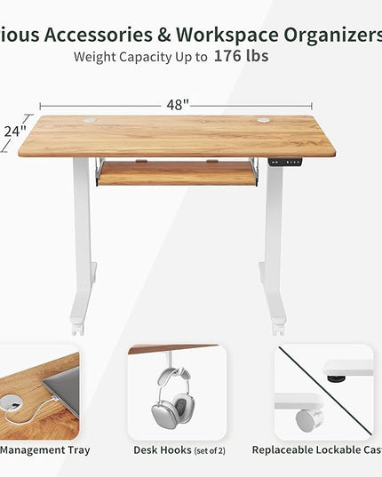 FEZIBO Standing Desk with Keyboard Tray, 48 × 24 Inches Electric Height Adjustable Desk, Sit Stand Up Desk, Computer Office Desk, Light Rustic - LeafyLoom