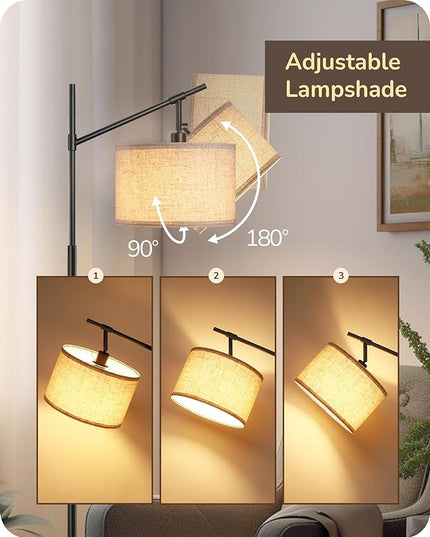 EDISHINE Modern Dimmable Floor Lamp, 63.8" Standing Lamp with Remote Control, E26 Socket, Acr Floor Lamp with Beige Shade for Bedroom, Living Room, Office, LED Bulb Included (Black) - LeafyLoom