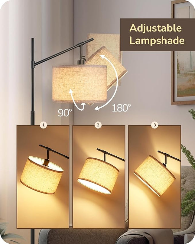 EDISHINE Modern Dimmable Floor Lamp, 63.8" Standing Lamp with Remote Control, E26 Socket, Acr Floor Lamp with Beige Shade for Bedroom, Living Room, Office, LED Bulb Included (Black) - LeafyLoom